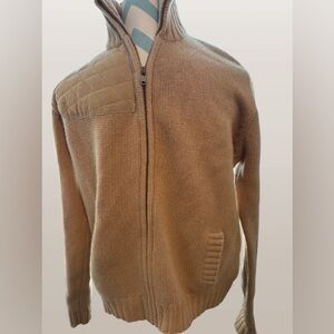 Polo Ralph Lauren Wool Cashmere Full Zip Sweater Jacket Tan Quilted Shoulder